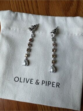Olive & Piper Silver Drop Earrings with Champagne Stones and Pearl